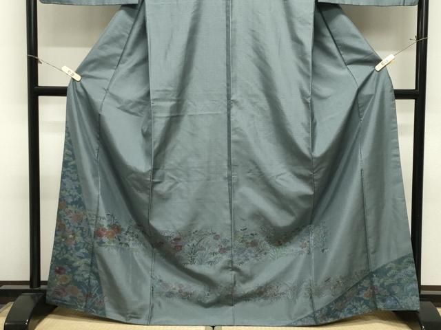 平和屋着物●中国三大刺繍 スワトウ刺繍 総刺繍 本場縞大島紬 訪問着 草花文 正絹 逸品 CABM5503gh