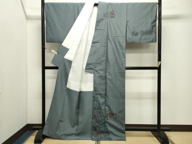 平和屋着物●中国三大刺繍 スワトウ刺繍 総刺繍 本場縞大島紬 訪問着 草花文 正絹 逸品 CABM5503gh