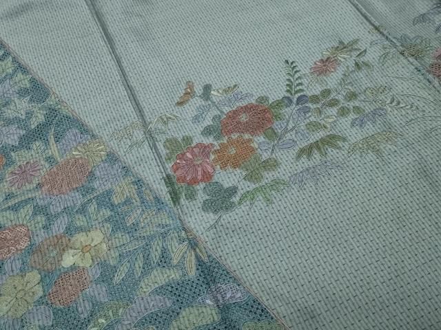 平和屋着物●中国三大刺繍 スワトウ刺繍 総刺繍 本場縞大島紬 訪問着 草花文 正絹 逸品 CABM5503gh