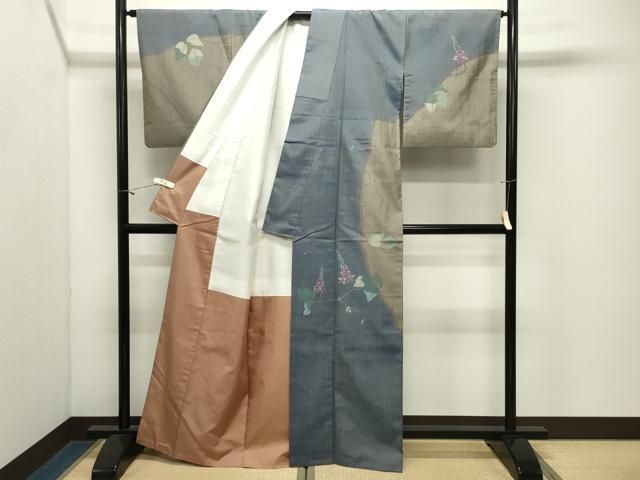 平和屋着物●五代目・諏訪好風 訪問着 紬地 花唐草文 正絹 逸品 CABM5512gh