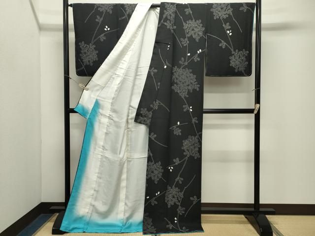 平和屋着物●上質な小紋 絞り 草木文 黒地 ロング丈 正絹 逸品 未使用 CABM5518gh