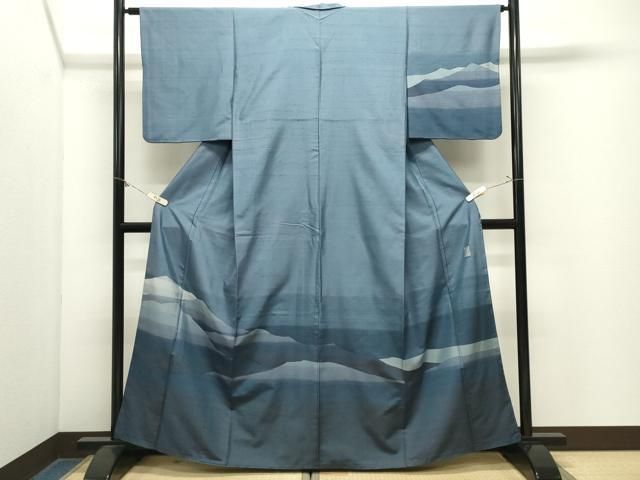 平和屋着物●訪問着 紬地 じゅらく 漢方草木染 遠山風景文 正絹 逸品 CABM5521gh
