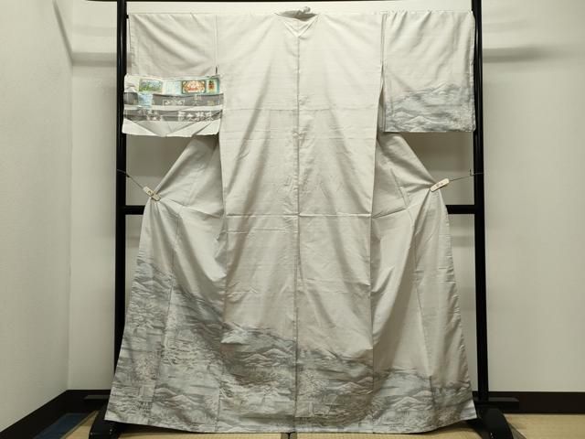 平和屋着物●本場大島紬 訪問着 風景文 屋久杉染 窪田織物謹製 証紙付き 正絹 逸品 CABM5534gh