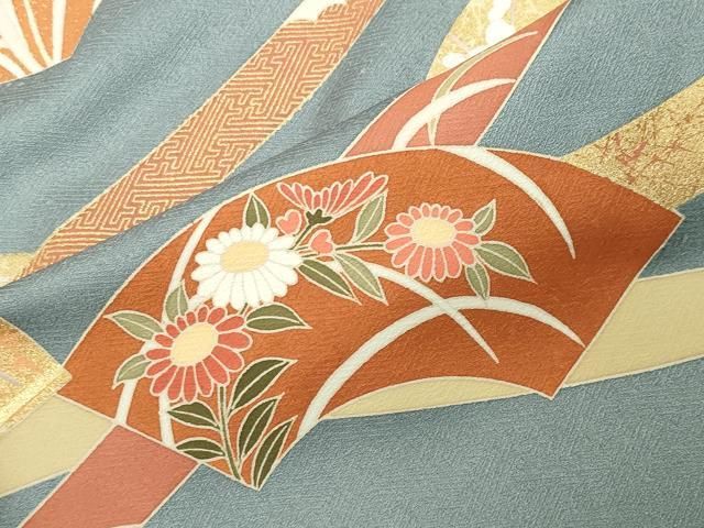 平和屋着物●訪問着 駒刺繍 扇面花文 金銀彩 正絹 逸品 CABM5536gh