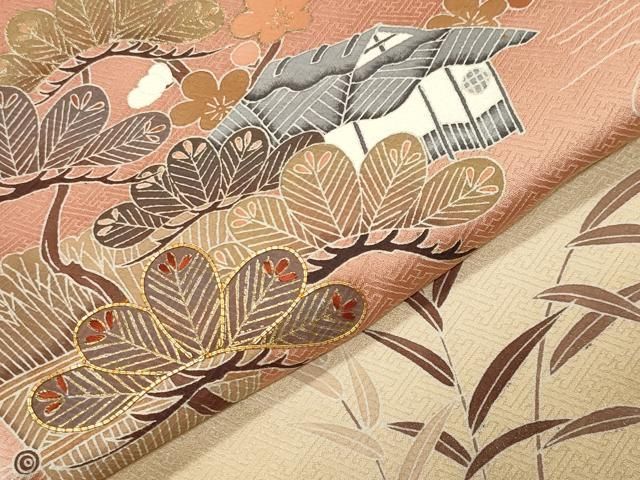 平和屋着物●訪問着 駒刺繍 風景宝尽くし松竹梅文 暈し染め 金銀彩 正絹 逸品 CABM5537gh