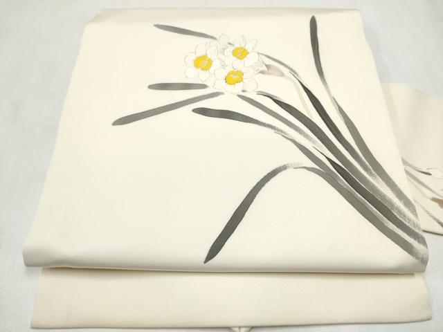 平和屋着物●染色作家 桐山紫香 手描き 塩瀬 九寸名古屋帯 手描き 草花文 正絹 逸品 CABM6003hy