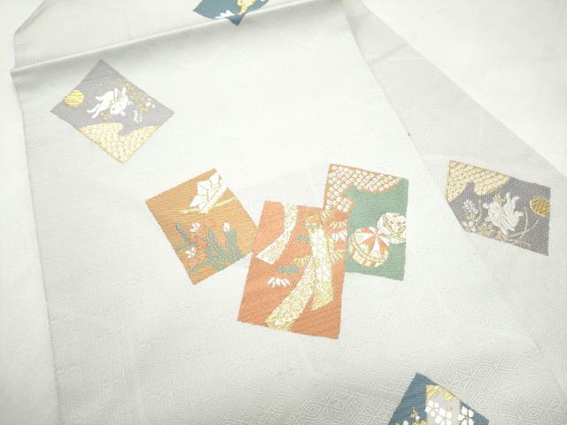平和屋着物●九寸名古屋帯 色紙重ね熨斗草花文 金糸 正絹 逸品 CABM6004hy