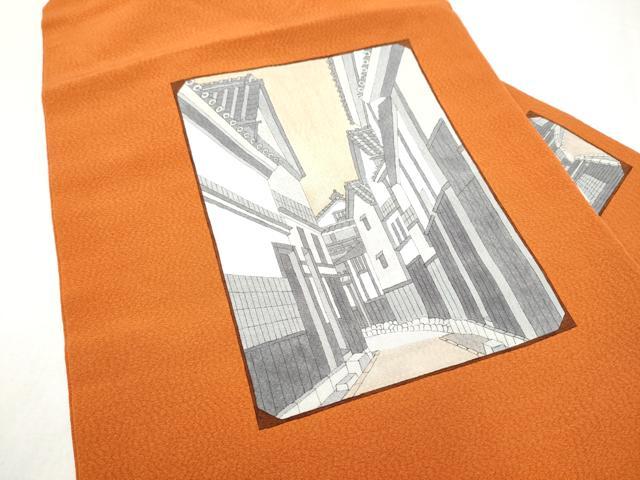 平和屋着物●九寸名古屋帯 風景文 正絹 逸品 CABM6010hy