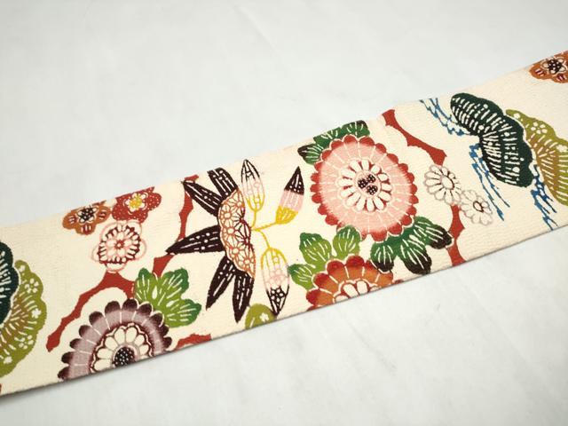 平和屋着物●全通柄 九寸名古屋帯 紅型 草花文 正絹 逸品 CABM6013hy
