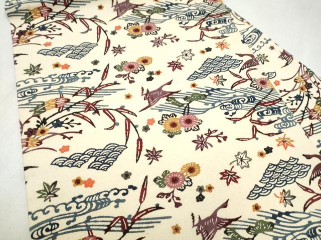 平和屋着物●九寸名古屋帯 紅型 流水草花文 正絹 逸品 CABM6014hy