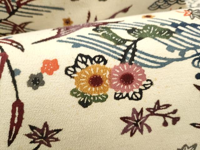 平和屋着物●九寸名古屋帯 紅型 流水草花文 正絹 逸品 CABM6014hy