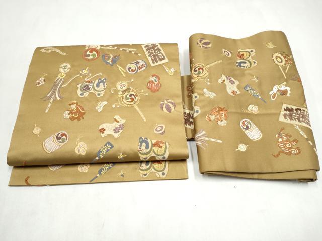 平和屋着物●つけ帯 唐織 玩具文 金糸 正絹 逸品 CABM6022hy