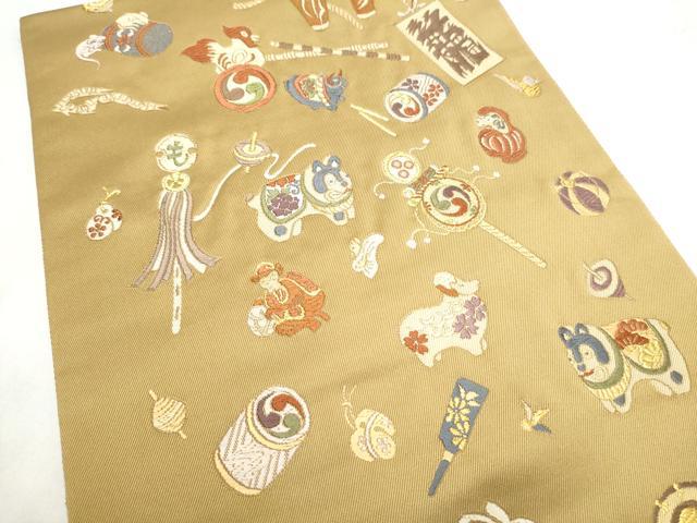 平和屋着物●つけ帯 唐織 玩具文 金糸 正絹 逸品 CABM6022hy