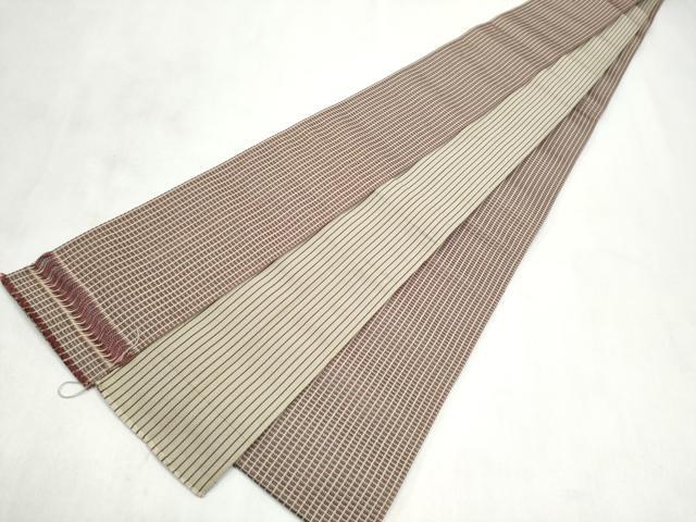 平和屋着物●男性 本場筑前博多織 両面 角帯 格子柄 正絹 逸品 CABM6023hy