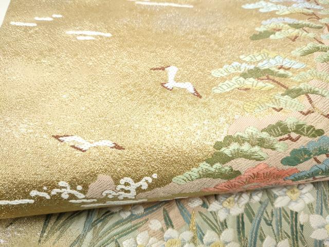 平和屋着物●「美しいキモノ」お馴染みのメーカー となみ織物 本加賀友禅作家 柿本市郎 六通柄袋帯 唐織 花鳥文 金糸 短冊付 CABM6037hy
