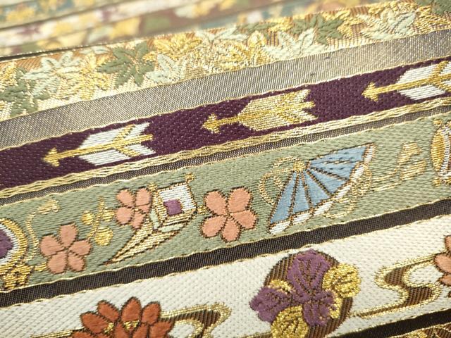平和屋着物●六通柄袋帯 唐織 横段花文 金糸 正絹 逸品 CABM6051hy