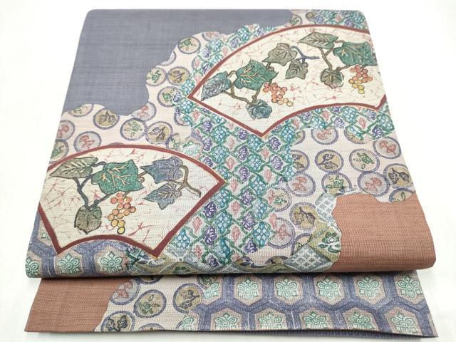 平和屋着物●六通柄袋帯 本場大島紬 地紙葡萄蔦の葉文 金彩 正絹 逸品 CABM6054hy