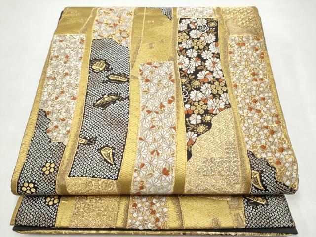 平和屋着物●西陣の名門 加納幸謹製 六通柄袋帯 唐織 短冊宝尽くし花文 金糸 正絹 逸品 CABM6055hy