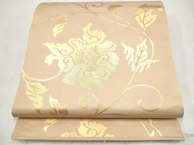 平和屋着物●銀座伊勢由 全通柄 本袋帯 花唐草文 金糸 正絹 逸品 CABM6060hy