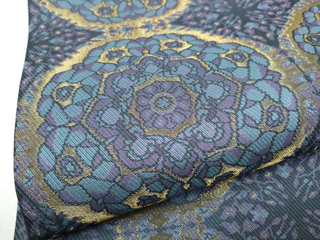 平和屋着物●両面 全通柄袋帯 正倉院花文 金糸 長尺 正絹 逸品 CABM6065hy