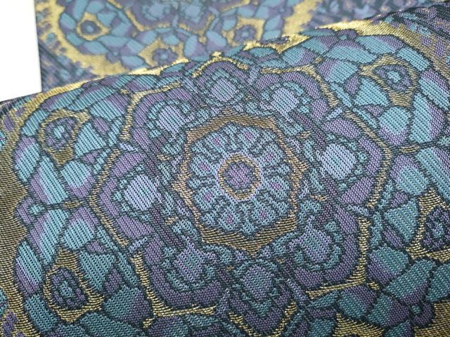 平和屋着物●両面 全通柄袋帯 正倉院花文 金糸 長尺 正絹 逸品 CABM6065hy