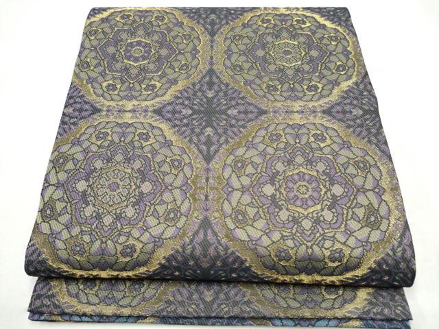 平和屋着物●両面 全通柄袋帯 正倉院花文 金糸 長尺 正絹 逸品 CABM6065hy