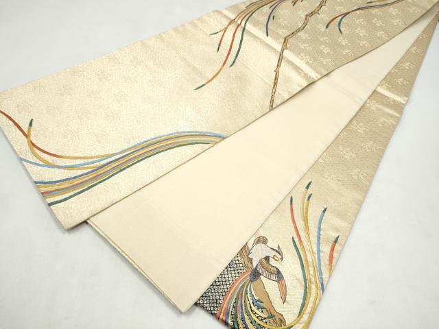 平和屋着物●人間国宝 五代 田畑喜八 六通柄袋帯 刺繍 休み鳥 金糸 正絹 逸品 CABM6066hy