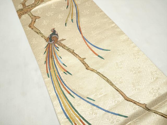 平和屋着物●人間国宝 五代 田畑喜八 六通柄袋帯 刺繍 休み鳥 金糸 正絹 逸品 CABM6066hy
