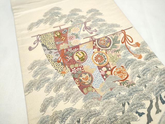 平和屋着物●中国人間国宝 将雪英 太鼓柄袋帯 総刺繍 蘇州刺繍 綴れ 几帳草花文 金糸 正絹 逸品 CABM6077hy