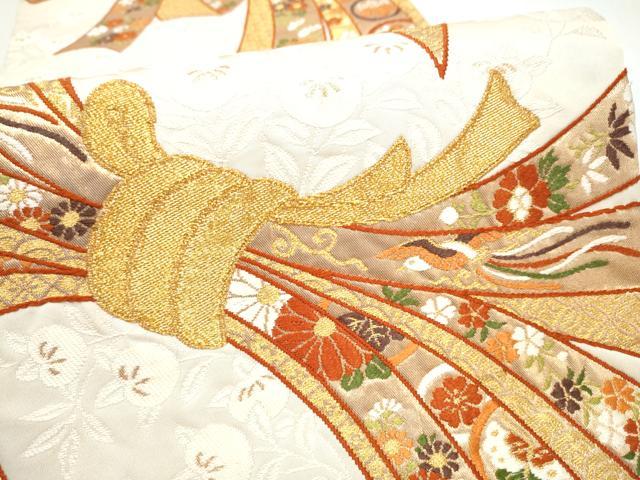 平和屋着物●西陣 河合美術織物謹製 六通柄袋帯 唐織 束ね熨斗花文 金糸 正絹 逸品 CABM6079hy