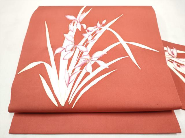 平和屋着物●塩瀬 九寸古屋帯 草花文 金彩 正絹 逸品 CABM6089hy
