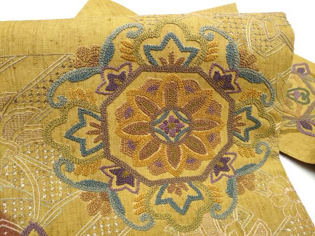 平和屋着物●中国三大刺繍 スワトウ相良刺繍 総刺繍 九寸名古屋帯 花唐草文 正絹 逸品 CABM6093hy