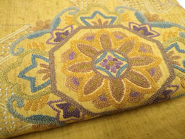 平和屋着物●中国三大刺繍 スワトウ相良刺繍 総刺繍 九寸名古屋帯 花唐草文 正絹 逸品 CABM6093hy