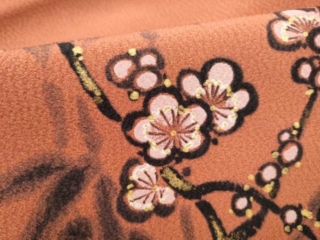 平和屋着物●京友禅作家 山科春宣 九寸名古屋帯 手描き 笹梅文 正絹 逸品 CABM6095hy