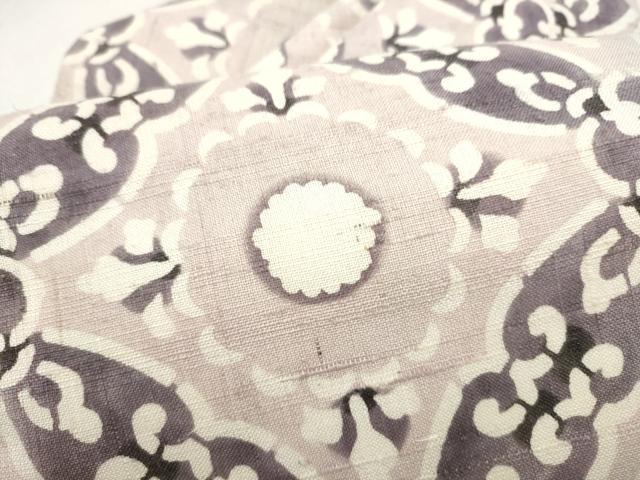 平和屋着物●九寸名古屋帯 紬地 型染め 七宝花文 正絹 逸品 CABM6109hy