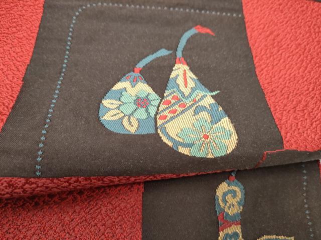 平和屋着物●本場筑前博多織 八寸名古屋帯 瓢箪 舞花文 成田博多織物謹製 証紙付き 正絹 逸品 CABM6110hy