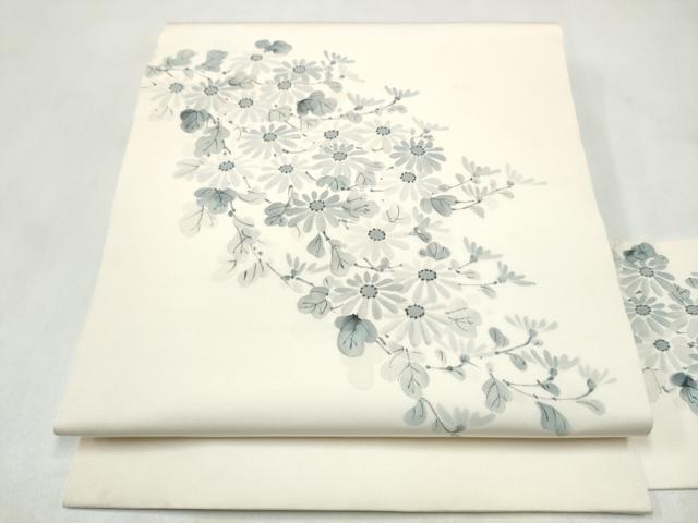 平和屋着物●塩瀬 九寸名古屋帯 手描き 菊 正絹 逸品 CABM6112hy