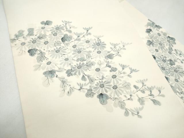 平和屋着物●塩瀬 九寸名古屋帯 手描き 菊 正絹 逸品 CABM6112hy