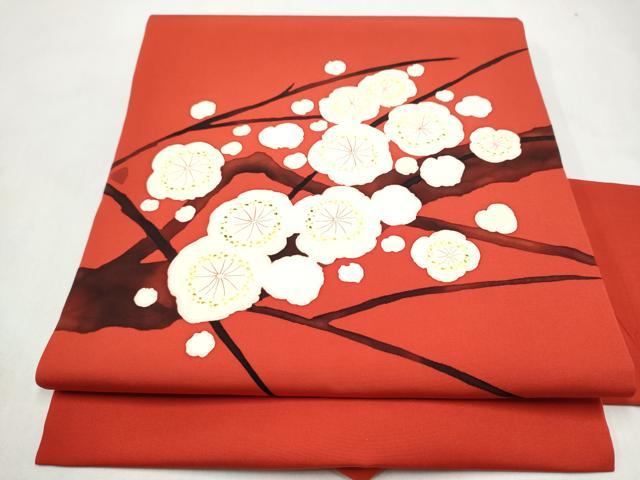 平和屋着物●塩瀬 九寸名古屋帯 枝梅文 正絹 逸品 CABM6113hy