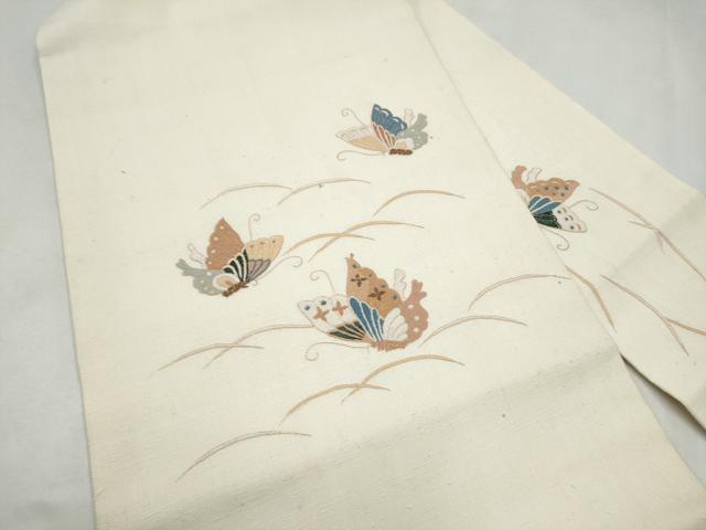 平和屋着物●中国三大刺繍 相良刺繍 総刺繍 九寸名古屋帯 紬地 舞蝶文 正絹 逸品 CABM6114hy