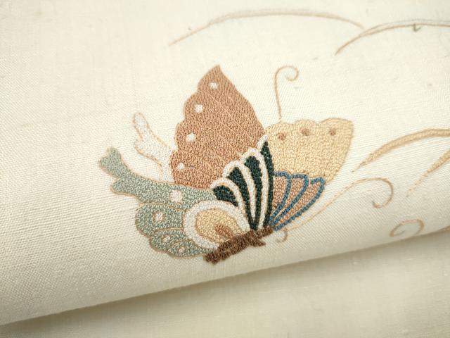 平和屋着物●中国三大刺繍 相良刺繍 総刺繍 九寸名古屋帯 紬地 舞蝶文 正絹 逸品 CABM6114hy