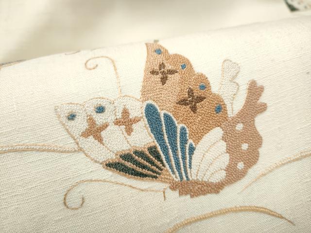 平和屋着物●中国三大刺繍 相良刺繍 総刺繍 九寸名古屋帯 紬地 舞蝶文 正絹 逸品 CABM6114hy