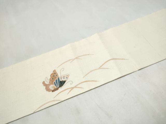 平和屋着物●中国三大刺繍 相良刺繍 総刺繍 九寸名古屋帯 紬地 舞蝶文 正絹 逸品 CABM6114hy