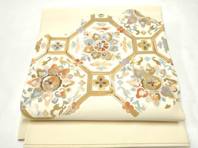 平和屋着物●爪搔き本綴れ 八寸名古屋帯 蜀江正倉院花文 金糸 正絹 逸品 CABM6126hy