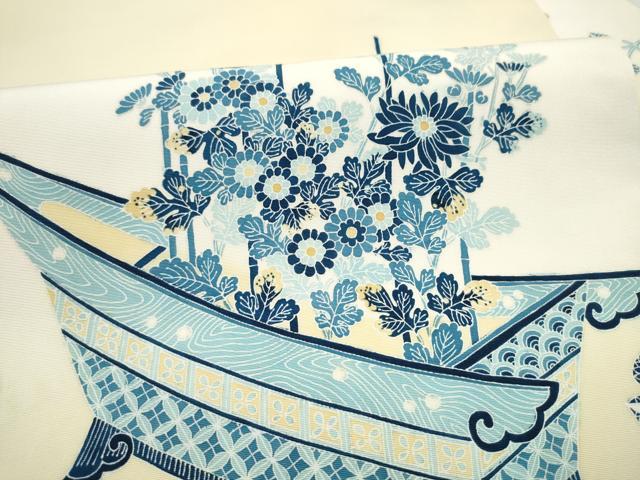 平和屋着物●人間国宝・羽田登喜男 塩瀬 九寸名古屋帯 草花文 正絹 逸品 CABM6128hy