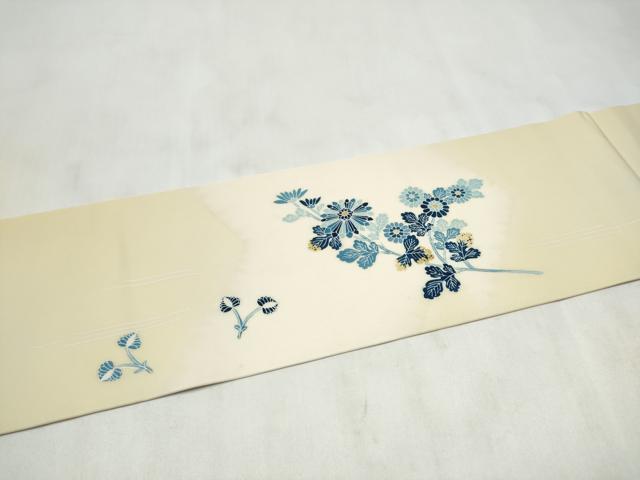 平和屋着物●人間国宝・羽田登喜男 塩瀬 九寸名古屋帯 草花文 正絹 逸品 CABM6128hy