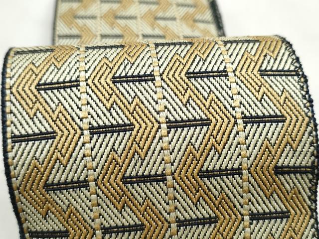 平和屋着物●男性 本場筑前博多織 角帯 両面 幾何学文様 正絹 逸品 CABM6150hy