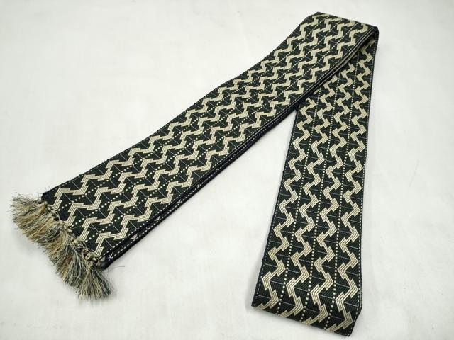 平和屋着物●男性 本場筑前博多織 角帯 両面 幾何学文様 正絹 逸品 CABM6150hy