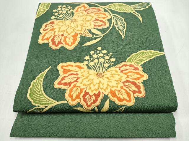 平和屋着物●九寸開き名古屋帯 型染め 花唐草文 正絹 逸品 CABM6167hy