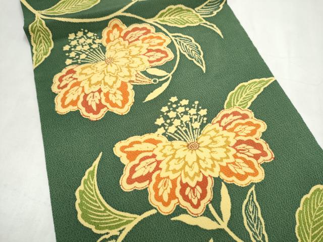 平和屋着物●九寸開き名古屋帯 型染め 花唐草文 正絹 逸品 CABM6167hy